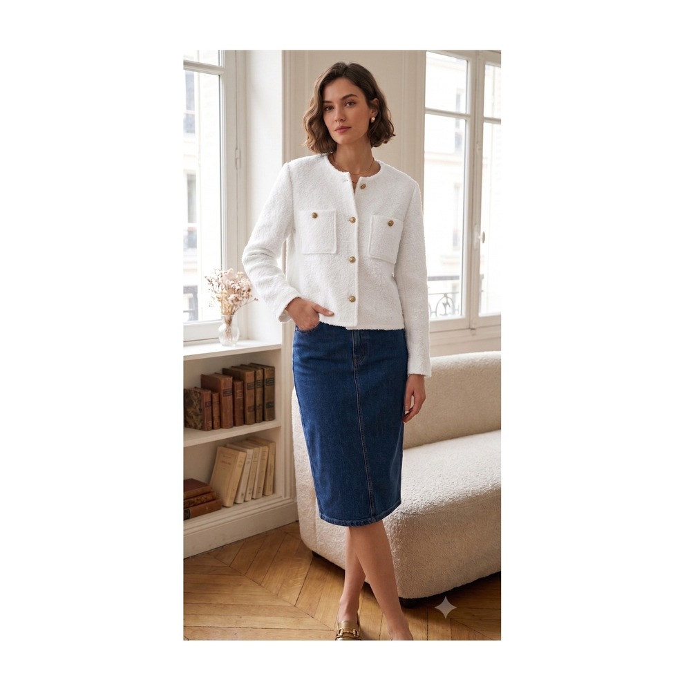 Massimo Dutti Women Sweater M Textured Gold Button Cardigan Classic Preppy